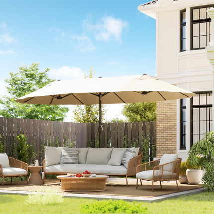 4.6m Double-Sided Garden Parasol Sun Umbrella Patio Canopy Shade - Beige NO BASE