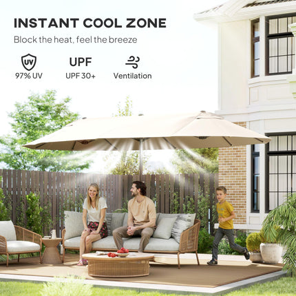 4.6m Double-Sided Garden Parasol Sun Umbrella Patio Canopy Shade - Beige NO BASE