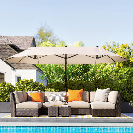 4.6m Double-Sided Garden Parasol Sun Umbrella Patio Canopy Shade - Beige NO BASE