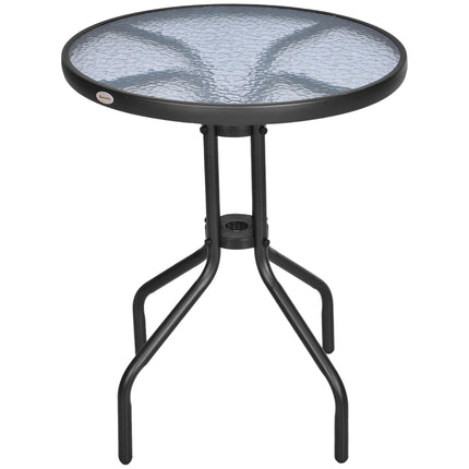 60 x 70H cm Round Metal Garden Table with Tempered Glass Top - Black