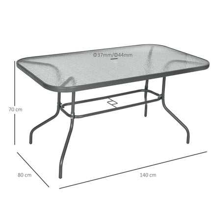 Tempered Glass Garden Table with Metal Frame 140x80cm - Grey