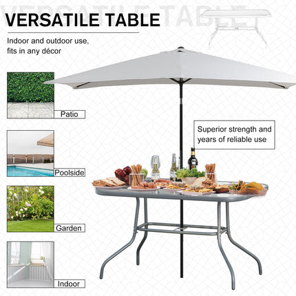Tempered Glass Garden Table with Metal Frame 140x80cm - Grey