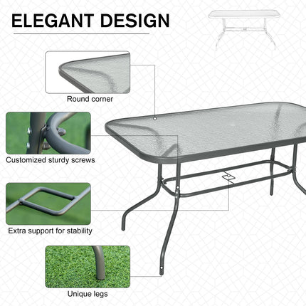 Tempered Glass Garden Table with Metal Frame 140x80cm - Grey