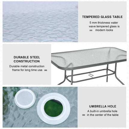 Tempered Glass Garden Table with Metal Frame 140x80cm - Grey