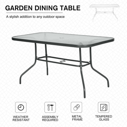 Tempered Glass Garden Table with Metal Frame 140x80cm - Grey