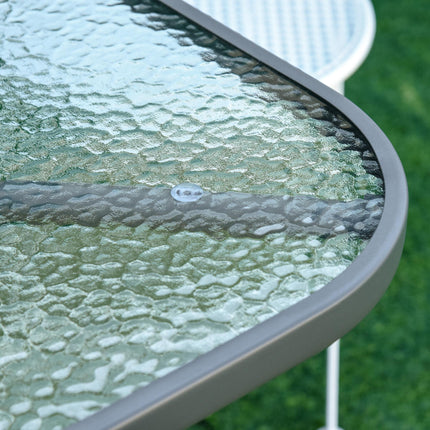 Tempered Glass Garden Table with Metal Frame 140x80cm - Grey