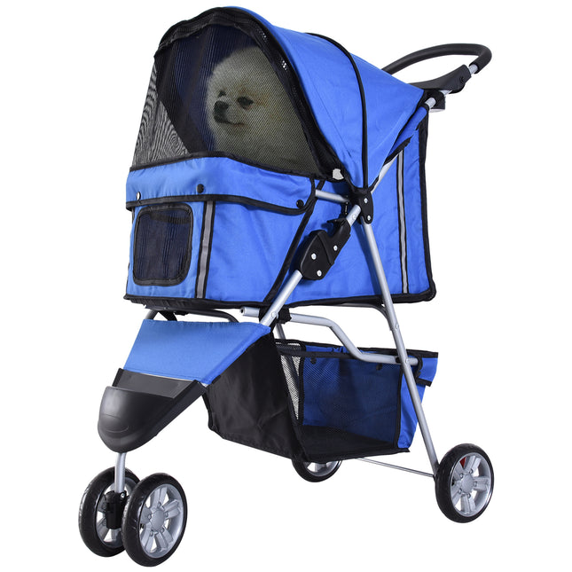 Dog Pram Pet Travel Stroller with Three Wheels for Small Dogs - Blue
