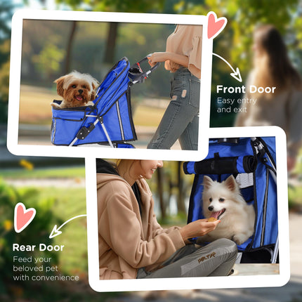 Dog Pram Pet Travel Stroller with Three Wheels for Small Dogs - Blue