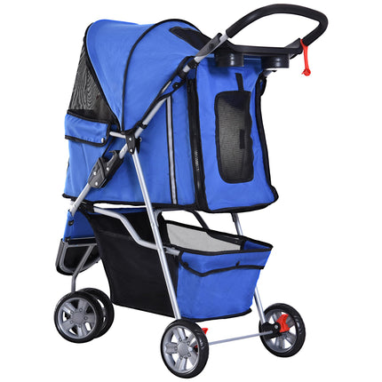 Dog Pram Pet Travel Stroller with Three Wheels for Small Dogs - Blue