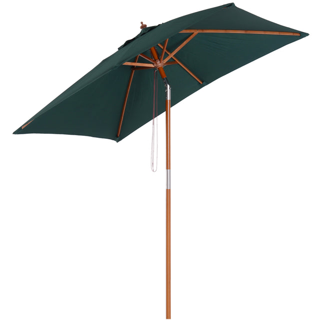 6 Ribs 2m Square Garden Patio Umbrella with Wood Bamboo Frame - Brown Green