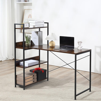 Office Desk with Storage Shelves, 120 CM Computer Desk, Industrial Study Table W