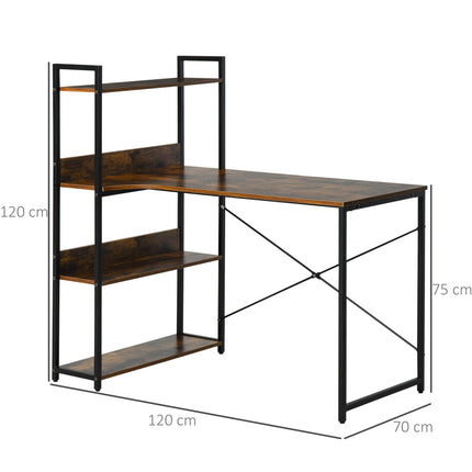 Office Desk with Storage Shelves, 120 CM Computer Desk, Industrial Study Table W