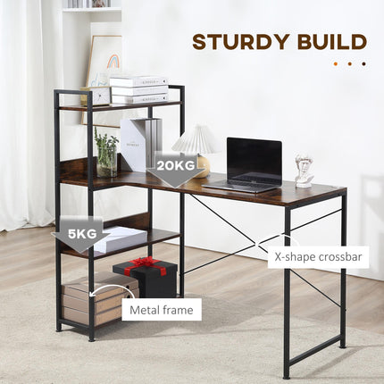 Office Desk with Storage Shelves, 120 CM Computer Desk, Industrial Study Table W