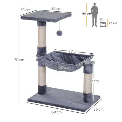 2-Tier Cat Tree with Sisal Rope Scratching Posts and Dangle Toy - Beige