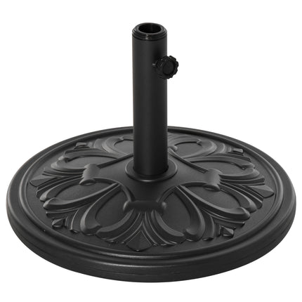 Heavy Duty Round Parasol Base Cement Umbrella Stand with Carved Flower Design - Black