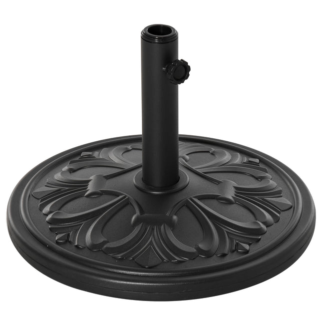 Heavy Duty Round Parasol Base Cement Umbrella Stand with Carved Flower Design - Black