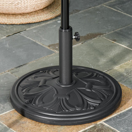 Heavy Duty Round Parasol Base Cement Umbrella Stand with Carved Flower Design - Black