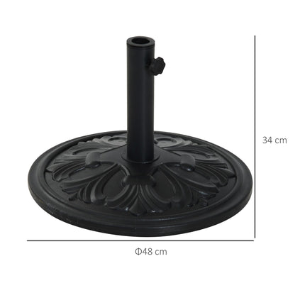 Heavy Duty Round Parasol Base Cement Umbrella Stand with Carved Flower Design - Black