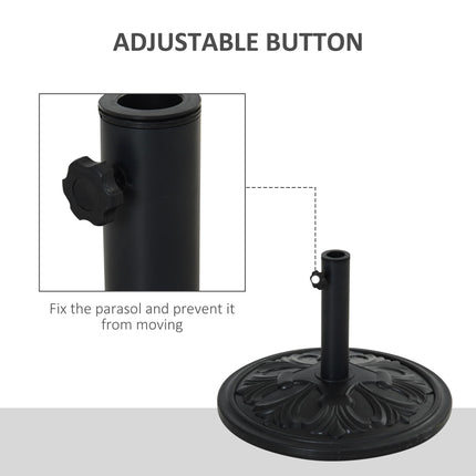 Heavy Duty Round Parasol Base Cement Umbrella Stand with Carved Flower Design - Black