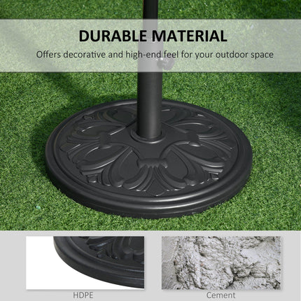Heavy Duty Round Parasol Base Cement Umbrella Stand with Carved Flower Design - Black