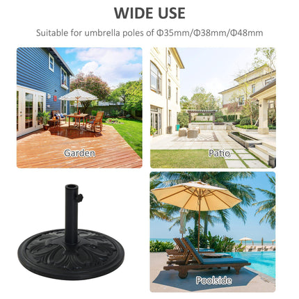 Heavy Duty Round Parasol Base Cement Umbrella Stand with Carved Flower Design - Black