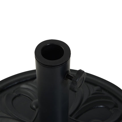 Heavy Duty Round Parasol Base Cement Umbrella Stand with Carved Flower Design - Black