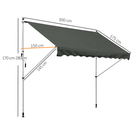 Manual Adjustable Aluminium Frame Patio Awning Canopy 300x150cm - Grey