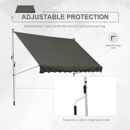 Manual Adjustable Aluminium Frame Patio Awning Canopy 300x150cm - Grey