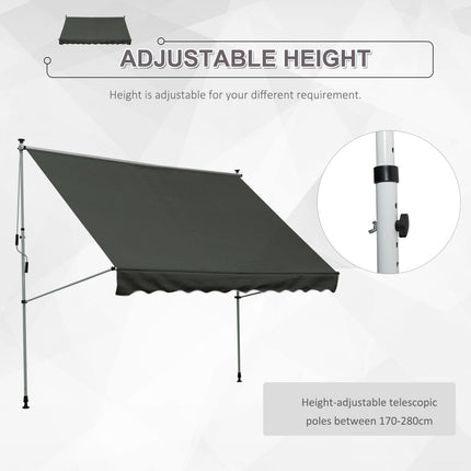 Manual Adjustable Aluminium Frame Patio Awning Canopy 300x150cm - Grey