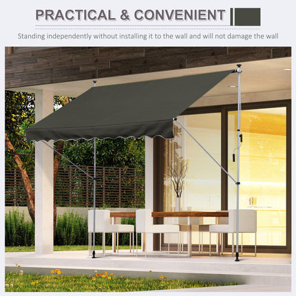 Manual Adjustable Aluminium Frame Patio Awning Canopy 300x150cm - Grey
