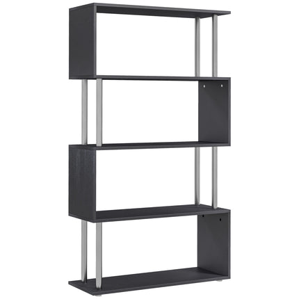 S Shape Wooden Bookcase Storage Display Unit 5-Tier - Black