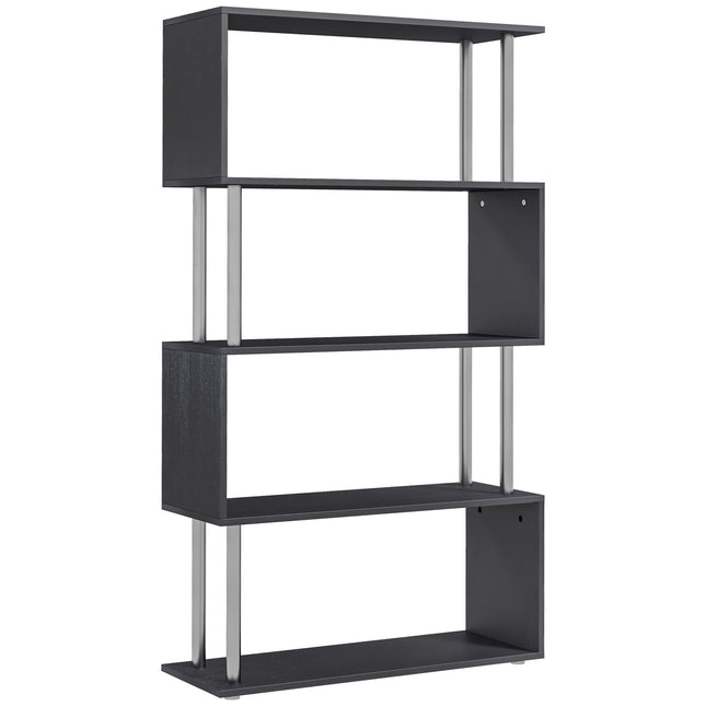 S Shape Wooden Bookcase Storage Display Unit 5-Tier - Black