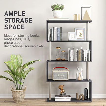 S Shape Wooden Bookcase Storage Display Unit 5-Tier - Black