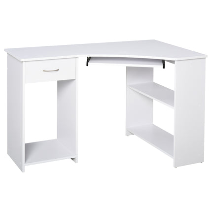 L-Shaped Corner Computer Desk with Shelves, Keyboard Tray, Drawer & CPU Stand - White