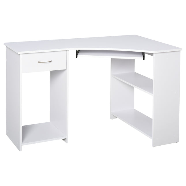 L-Shaped Corner Computer Desk with Shelves, Keyboard Tray, Drawer & CPU Stand - White