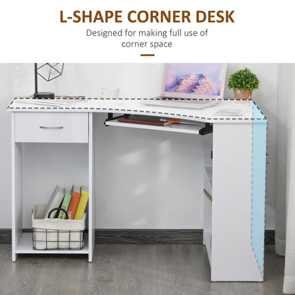 L-Shaped Corner Computer Desk with Shelves, Keyboard Tray, Drawer & CPU Stand - White