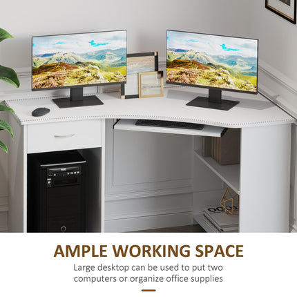 L-Shaped Corner Computer Desk with Shelves, Keyboard Tray, Drawer & CPU Stand - White
