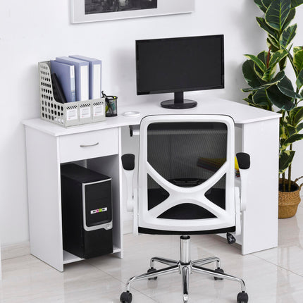L-Shaped Corner Computer Desk with Shelves, Keyboard Tray, Drawer & CPU Stand - White