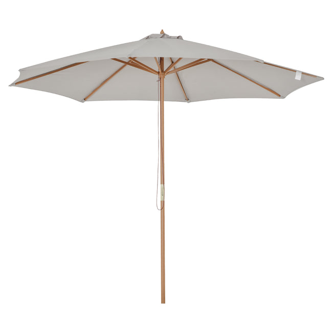 3m Fir Wooden Garden Parasol Bamboo Sun Shade Patio Umbrella Canopy - Grey