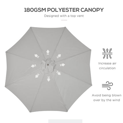 3m Fir Wooden Garden Parasol Bamboo Sun Shade Patio Umbrella Canopy - Grey