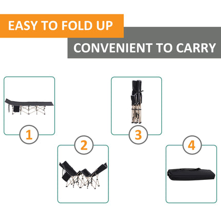 Portable Folding Camping Cot with Steel Frame and Side Pocket - Black