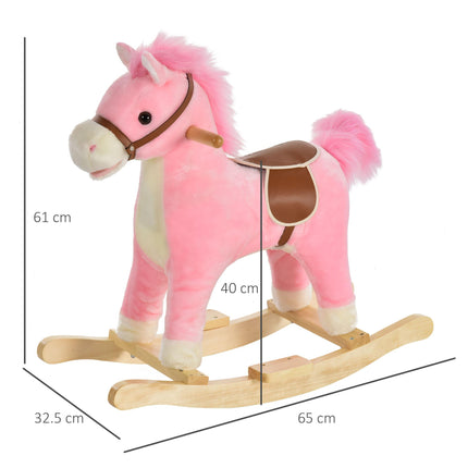 Kids Plush Ride-On Rocking Horse with Sound - Pink