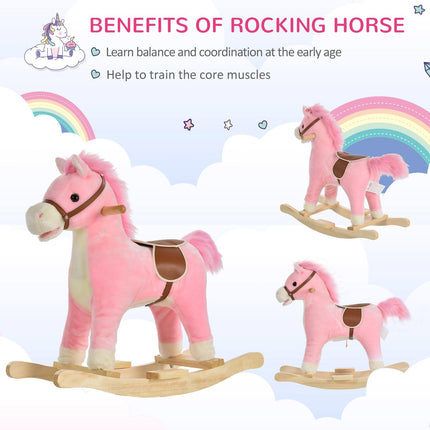 Kids Plush Ride-On Rocking Horse with Sound - Pink