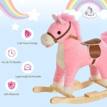 Kids Plush Ride-On Rocking Horse with Sound - Pink