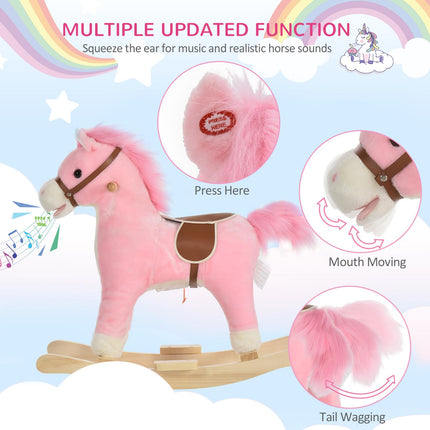Kids Plush Ride-On Rocking Horse with Sound - Pink