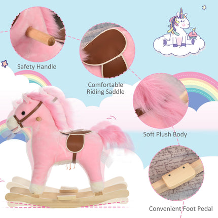Kids Plush Ride-On Rocking Horse with Sound - Pink