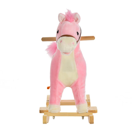 Kids Plush Ride-On Rocking Horse with Sound - Pink