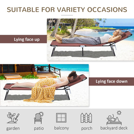 Foldable Adjustable Sun Lounger with Pillow and Reading Hole - Brown