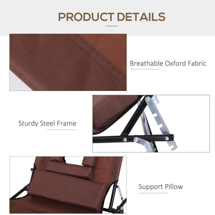 Foldable Adjustable Sun Lounger with Pillow and Reading Hole - Brown