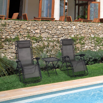 3 Piece Folding Zero Gravity Chair Set with Table and Cup Holders - Dark Grey